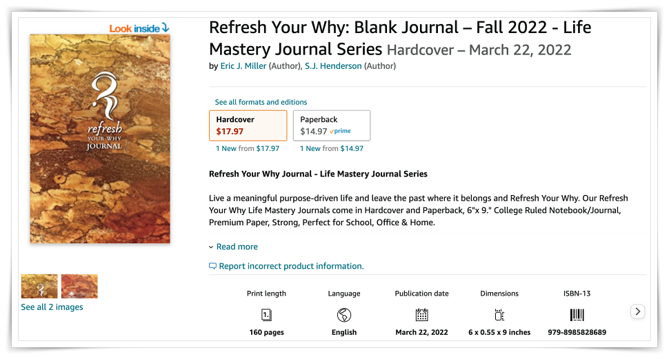 Refresh Your Why- Life Mastery Series, Blank Journal- Fall 2022