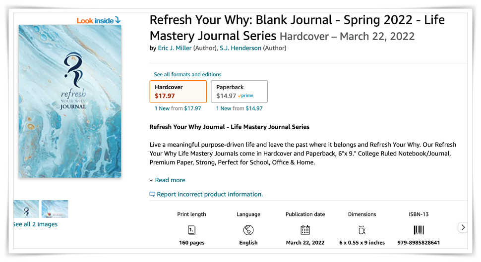 refresh Your Why- Blank journal- Life Mastery Series, Spring 2022